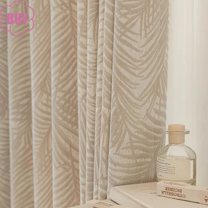 

French Cream Beige Plant Jacquard Thickened Chenille Curtains for Living Room Bedroom French Window Balcony Window