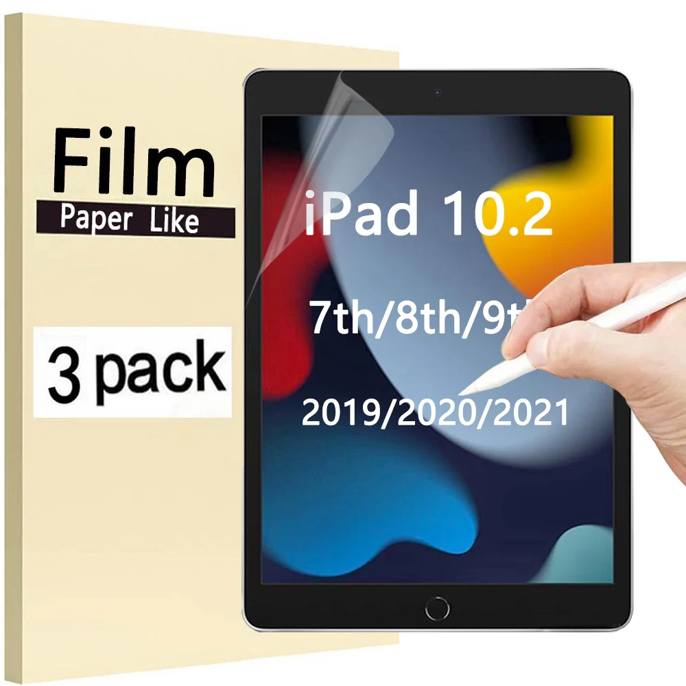

(3 упаковки) Защитная пленка для экрана для Apple iPad 10,2 2019 2020 2021 7-го 8-го 9-го поколения планшета с защитой от царапин, чувствует себя как бумажная пленка