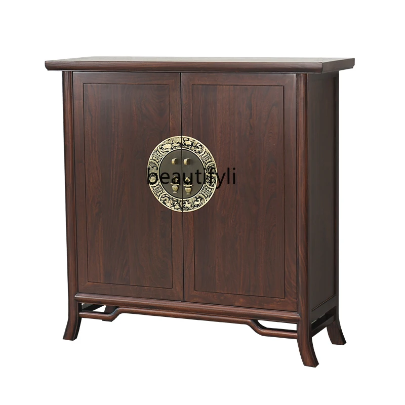 

New Chinese Style Entrance Cabinet Solid Wood Double-Door Shoe Cabinet Household Hall Cabinet Hallway Elm