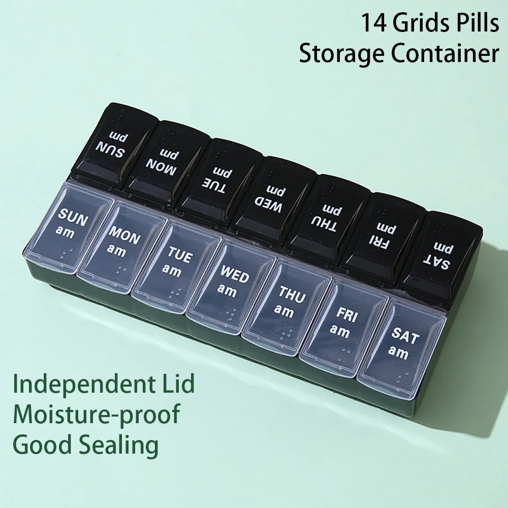 Pill Organizer 14 Grids Pills Container Storage Tablets Vitamins Medicine Fish Oils New Weekly Portable Travel Pill Cases Box 7 Days Organizer