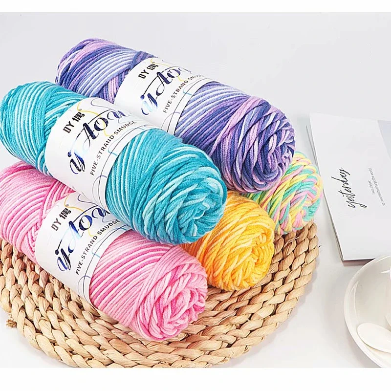 100g/ball Gradient Colored Cotton Yarn Soft Knitted Warm Scarf Sweater DIY Material Crochet Yarn 5-strand Medium Thick Yarn 4