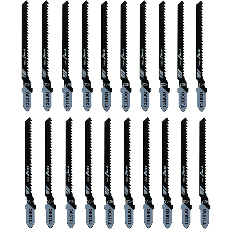 

20-Piece T119BO 12 TPI Assorted T-Shank Scrolling Jig Saw Blades Set For Precision Cutting Wood