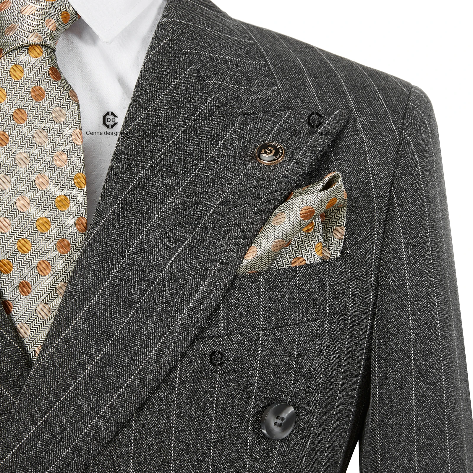 Cenne Des Graoom 2024 New Double-Breasted Stripe Suits for Men Slim Fit 2 Piece Set Blazer Pants Office Smart Casual Wedding 2