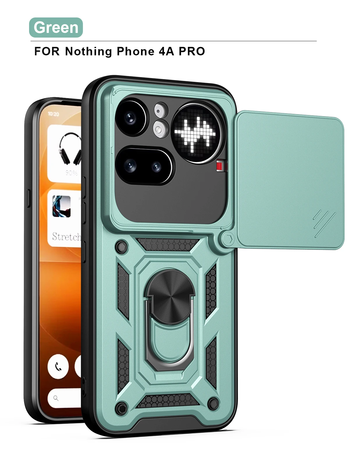 Heavy Duty Shockproof Camera Slider Phone Case with Matte Finish and Ring Holder Kickstand