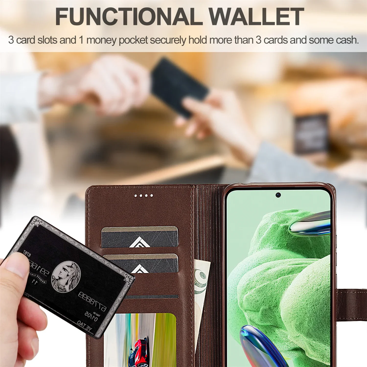 Leather Flip Wallet Phone Case with Card Holder