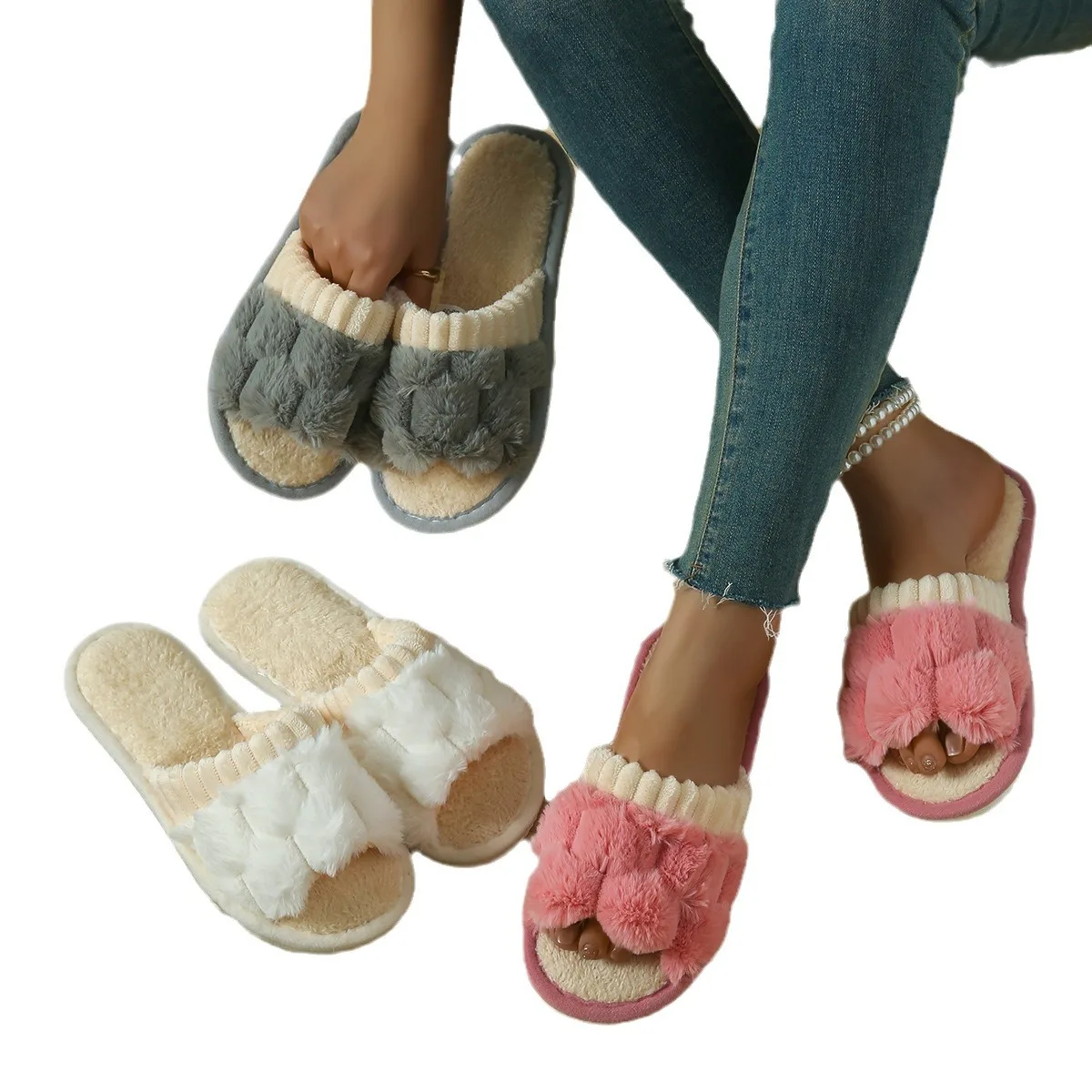 Fashion Women Slippers Cotton Plush Warm Female Light EVA Flat Bottom Non-slip Comfortable Slides Winter Autumn House Shoes 5