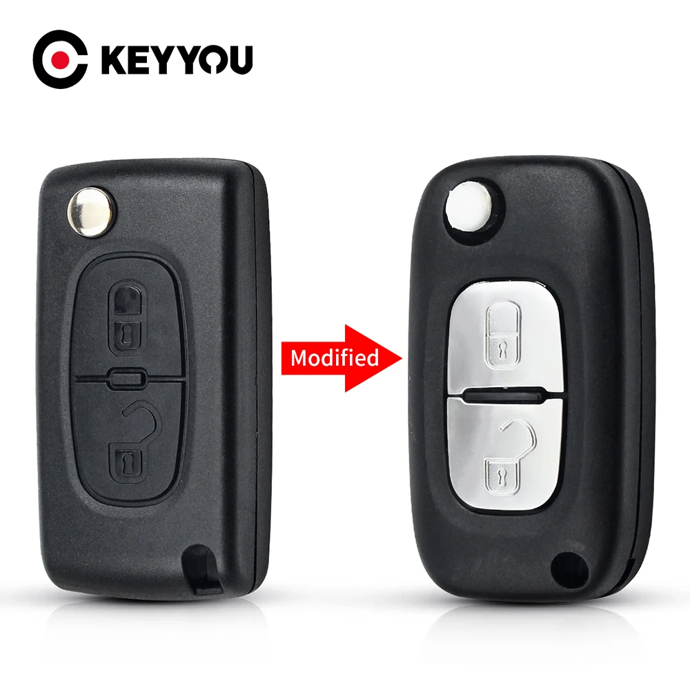 

KEYYOU HU83 Uncut Fob 2 Buttons Entry Modified Folding Flip Key Shell Case For Peugeot 206 407 207cc For Citroen C4 2005 C5 2009