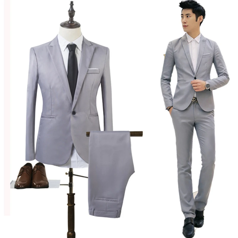 Mens Suit Two-piece Korean Version Slim Wedding