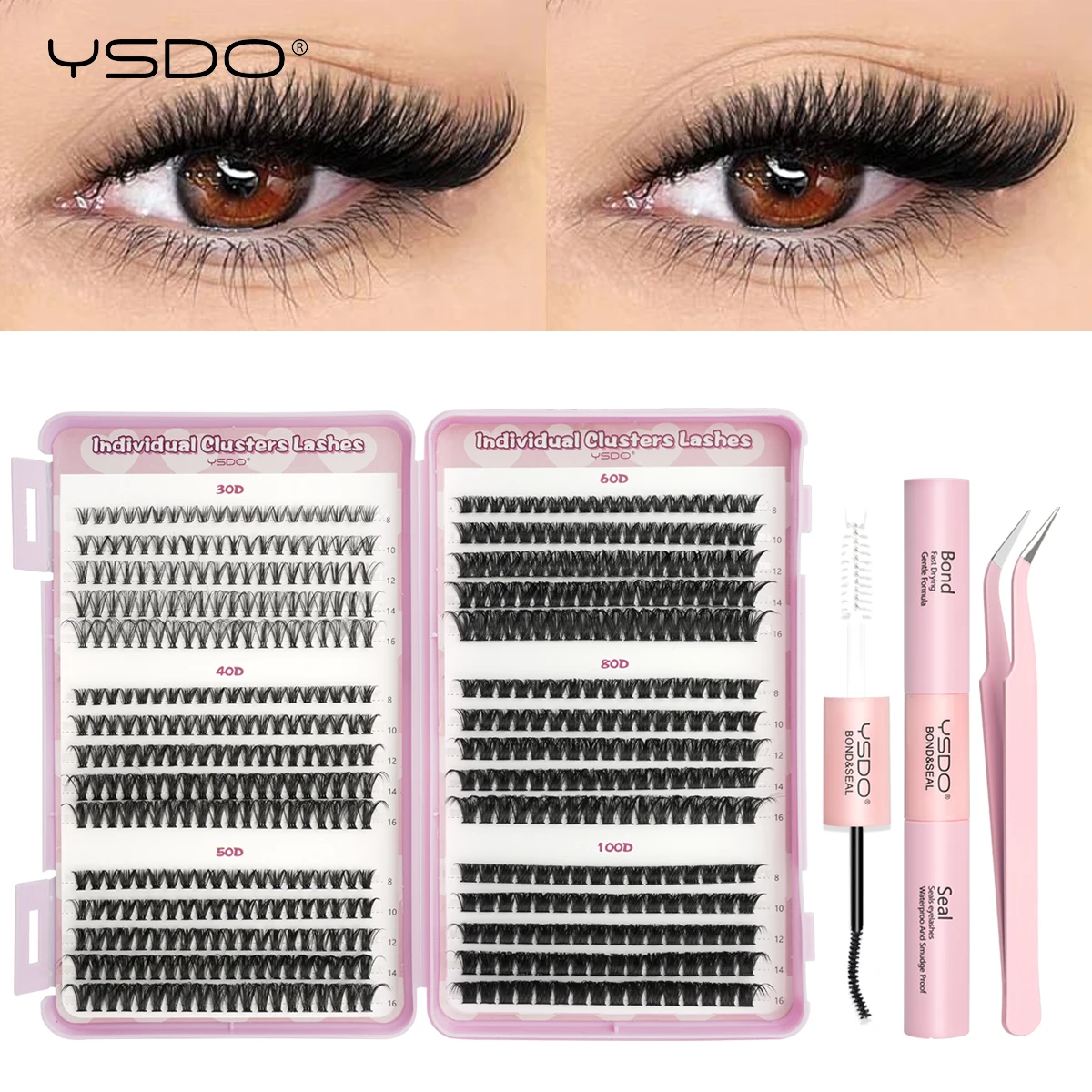 Thick Black Eyelash Clusters D Curl Lash Extension Kit