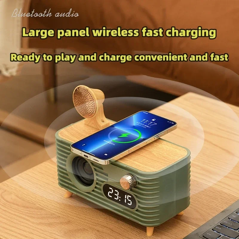 

Portable Retro Bluetooth Speaker 360 Surround Sound Clock Speakers Hifi Mobile Phone Wireless Charger Aromatherapy Audio Gift