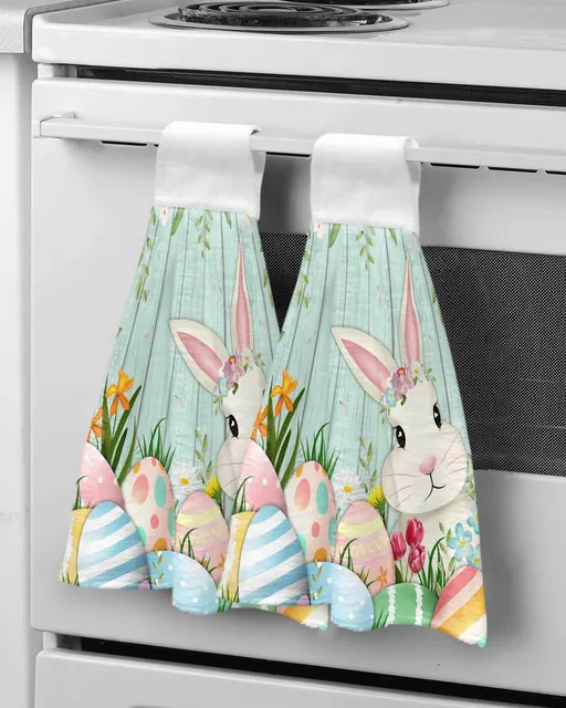 부활절 분위기를 고조시킬 부활절 달걀 토끼 꽃 나뭇잎 핸드 타올