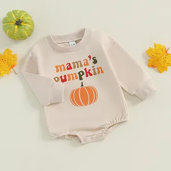 Baby Bodysuit Clothing Halloween Pumpkin Print Long Sleeve Hoodie Casual Triangle Big Girls Button Outfits One Piece 2024 2
