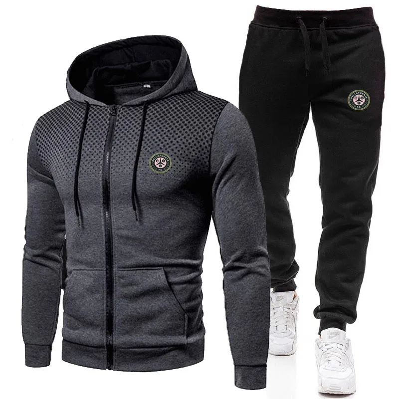 

2024 New men's two-piece warm jacket and long pants sportswear zippered jacket outdoor hooded sweater sportswear jogging