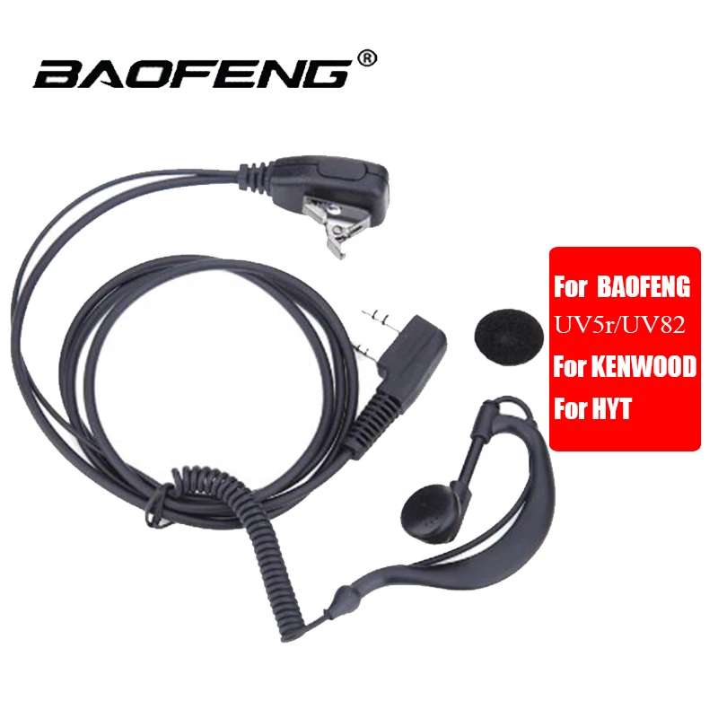 

2 PIN Earpiece Headset PTT MIC 1m Walkie Talkie Ear Hook Earbud Interphone Earphone Earpiece for BAOFENG UV5R/KENWOOD/HYT