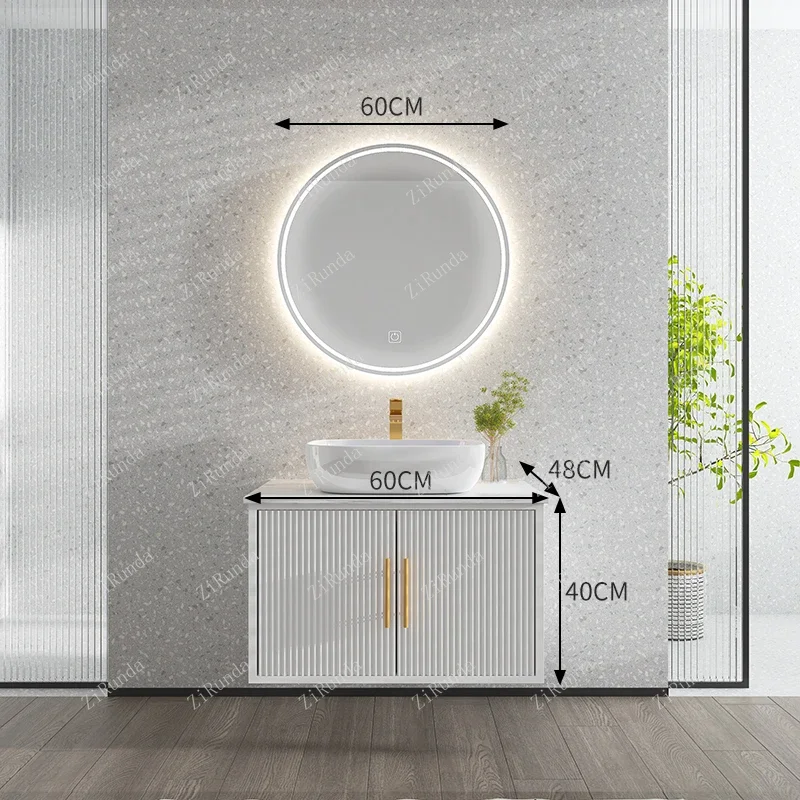 S~Stone Plate Whole Washbin Bathroom Sink Washbasin Washstand Smart Mirror Cabinet Set