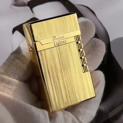 Premium Windproof Metal Blue Flame Butane Lighter with Loud Steel Sound (Gold Brushed)