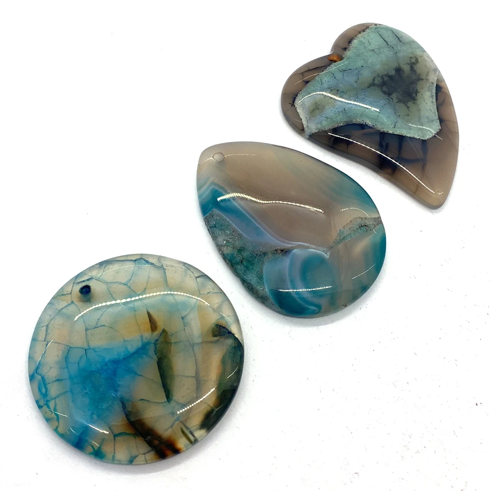 5pcs/pack Natural Onyx Charm Blue Sea Pattern Agate Pendant Hole Color Sliced Quartz DIY Jewelry Necklace Earring Accessories