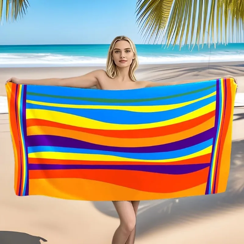 Colorful Wave Pattern Beach Towel Large Double Sized Bath Towel_voghion.com