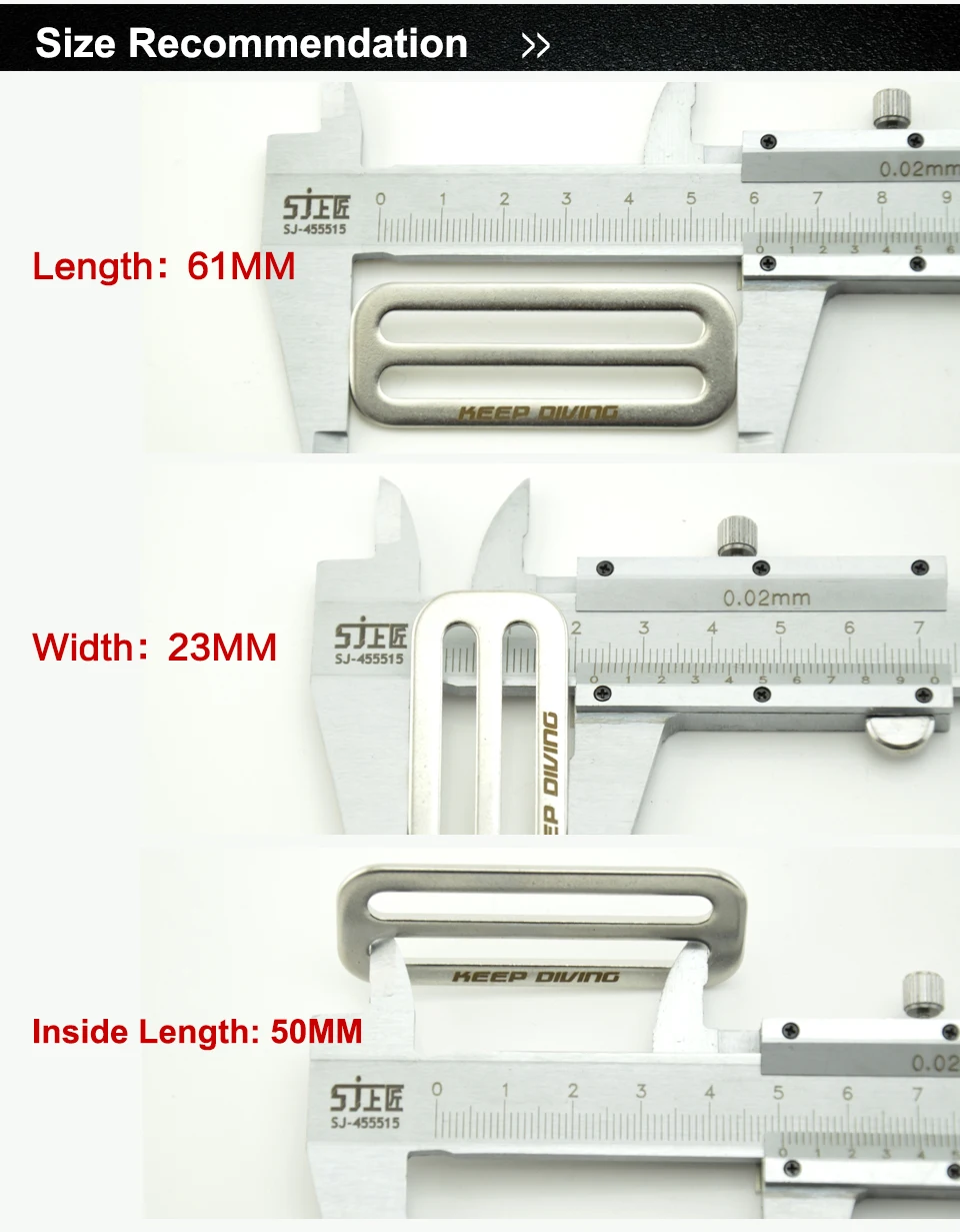 1 Stück 316 Edelstahl Tauchgürtel Gurtband Keeper Schnalle Ringhalter Flügel BCD Zubehör – Detail 2