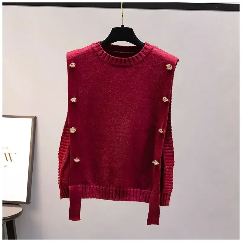 Women's waistcoat spring and autumn outer wear pullover sweater fashion casual new ladies sleeveless round neck knitted top