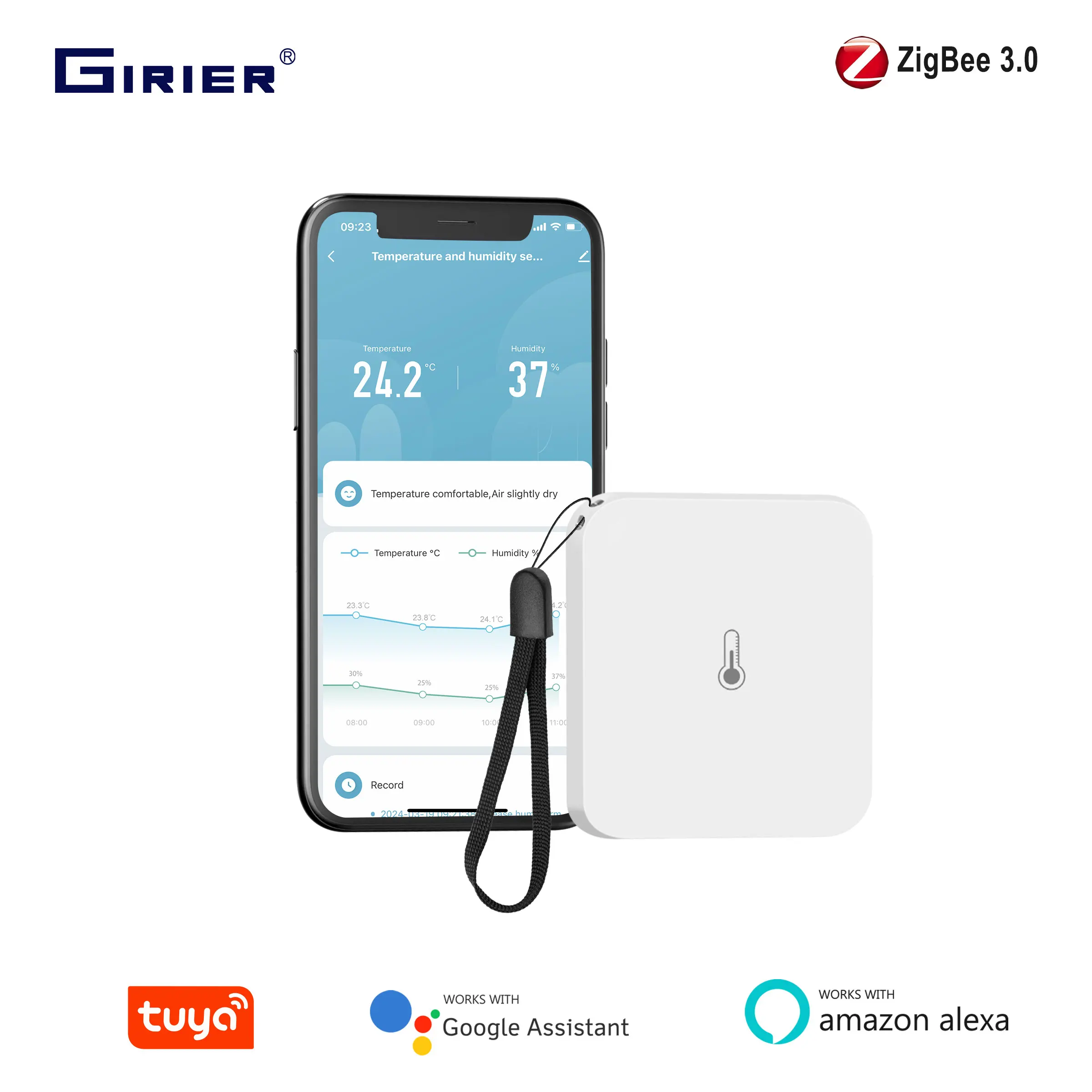 Girier-tuya Inteligente Zigbee Sensor de Temperatura e Umidade Termômetro Interior Higrômetro sem Fio Suporte Alexa Hey Google Zigbee2mqtt