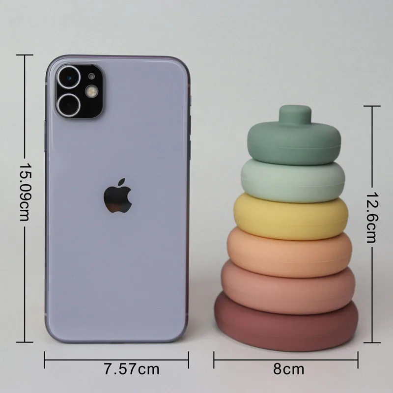 7pcs/set Baby Toy Building Blocks Silicone Stacking Blocks Round Shape Silicone Construction Toy Rubber Teethers Montessori