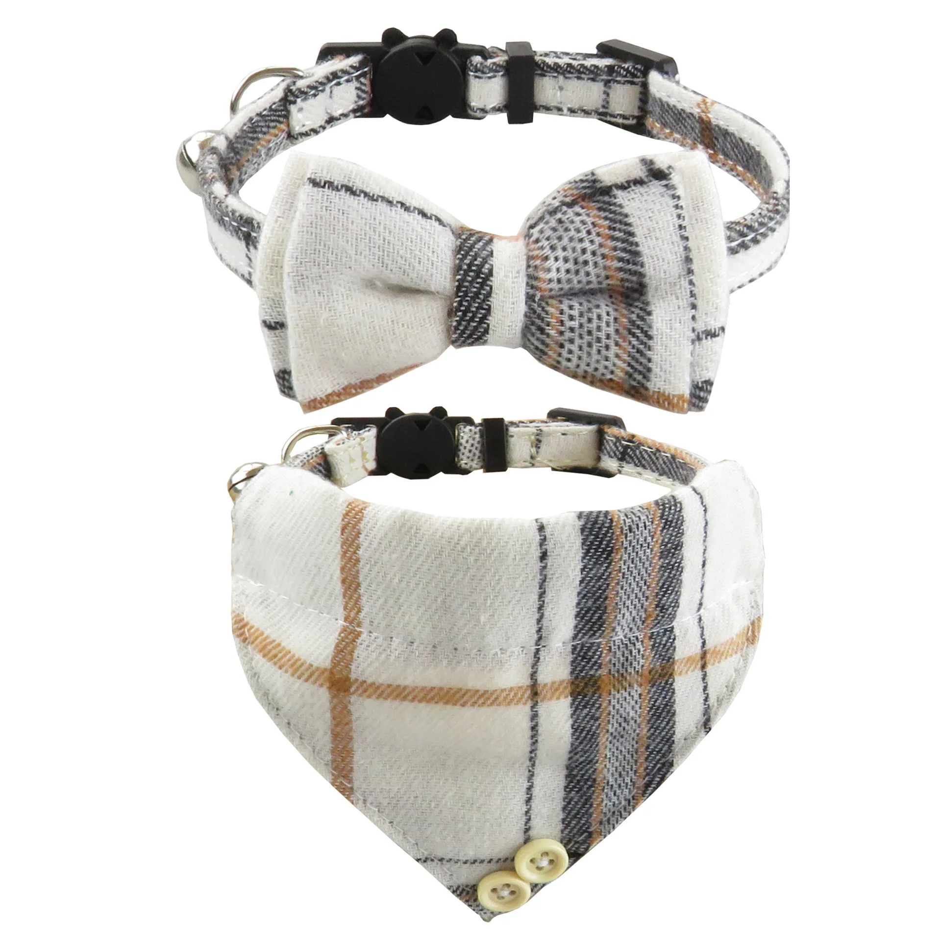 BowTieCatCollarBandanaBreakawayPetCollarBandanawithClassicPlaidAdjustableCatCollar