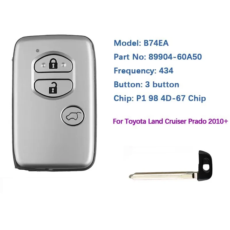 

CN007230 Aftermarket 3 Button For Toyota Prado Land 2010+Smart Key 433Mhz Board Number 61A541-0030 B74EA