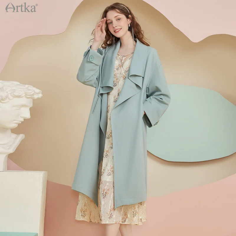 

Женский свободный тренчкот ARTKA, черный элегантный длинный тренчкот, ветровка, весна 2022