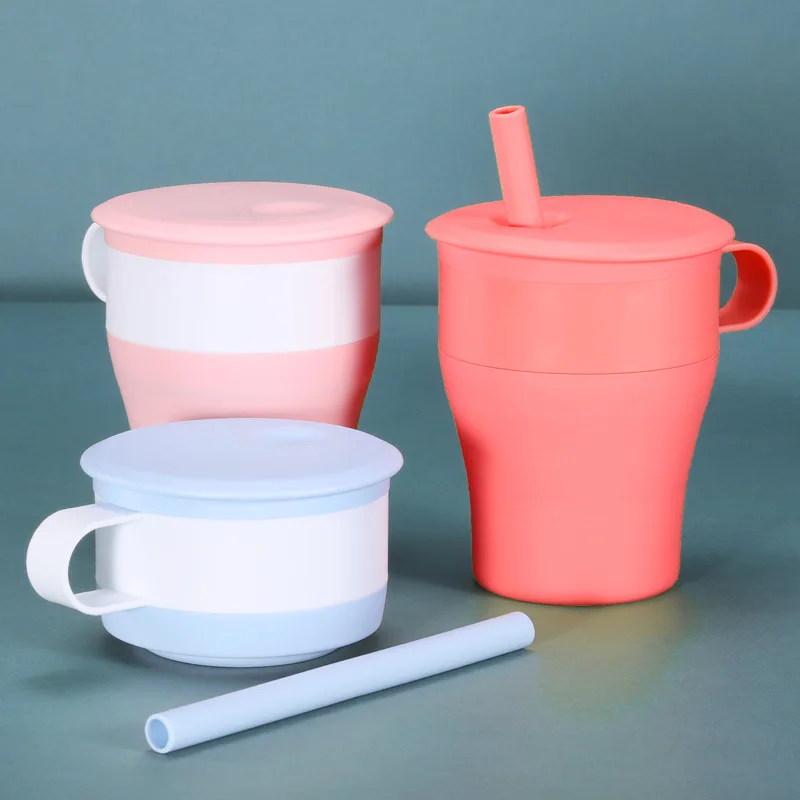 

Collapsible Silica Gel Mug for Kids, Drinking Cup with Straw, Outdoor Travel, Home Coffee Mug, Crash Proof