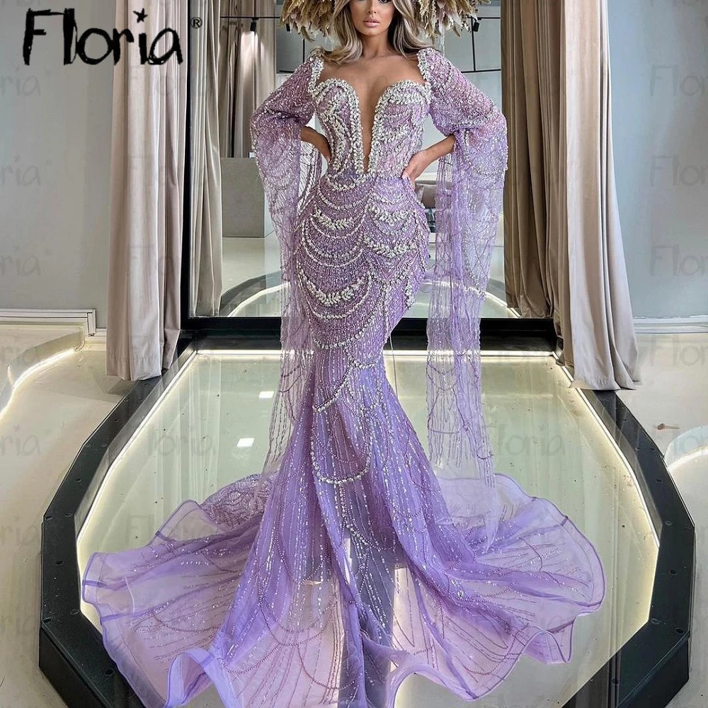 

Real Photo Plus Size Purple Cape Sleeve Evening Dress Dubai Square Neck Mermaid Bling Bling Wedding Party Gowns for Women 2023