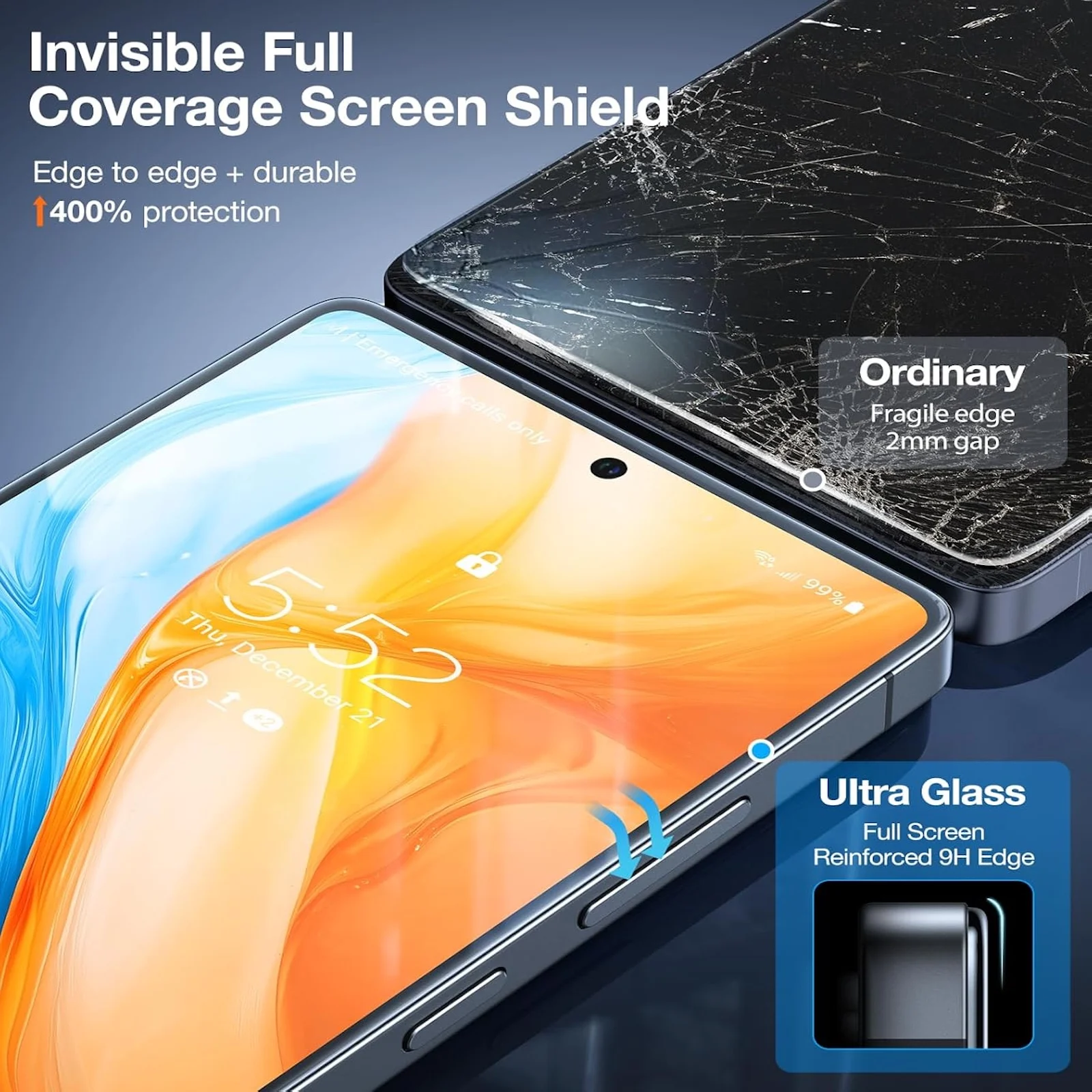 3-Pack Military-Grade Tempered Glass Screen Protector, 9H Hardness, No Dust