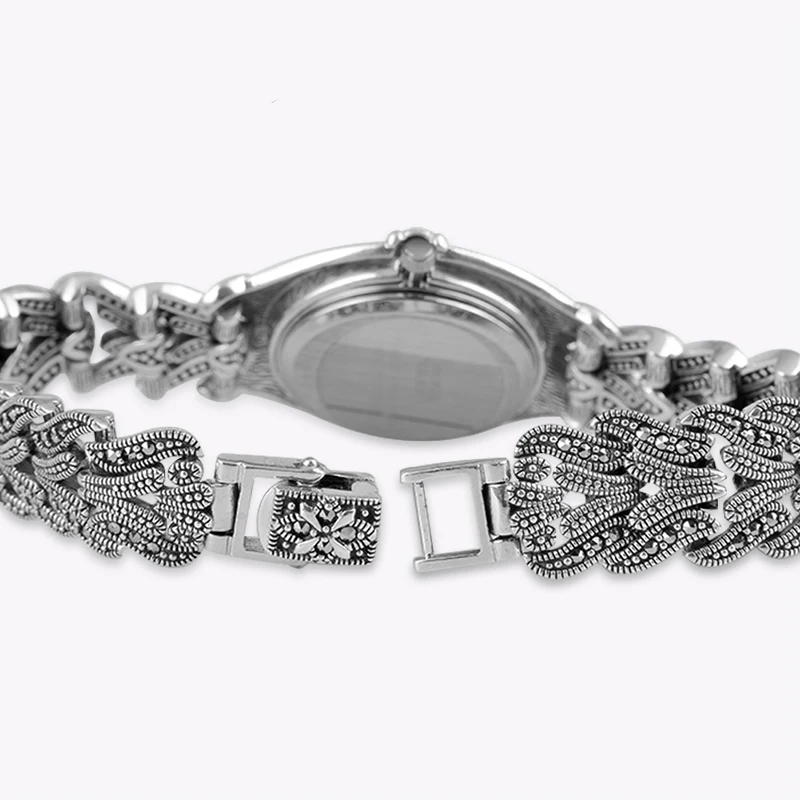 YYSUNNY Vintage S925 Sterling Silver Oval Wrist Watch for Women Elegant Ladies Bracelet High Quality Jewelry Accessories Gift