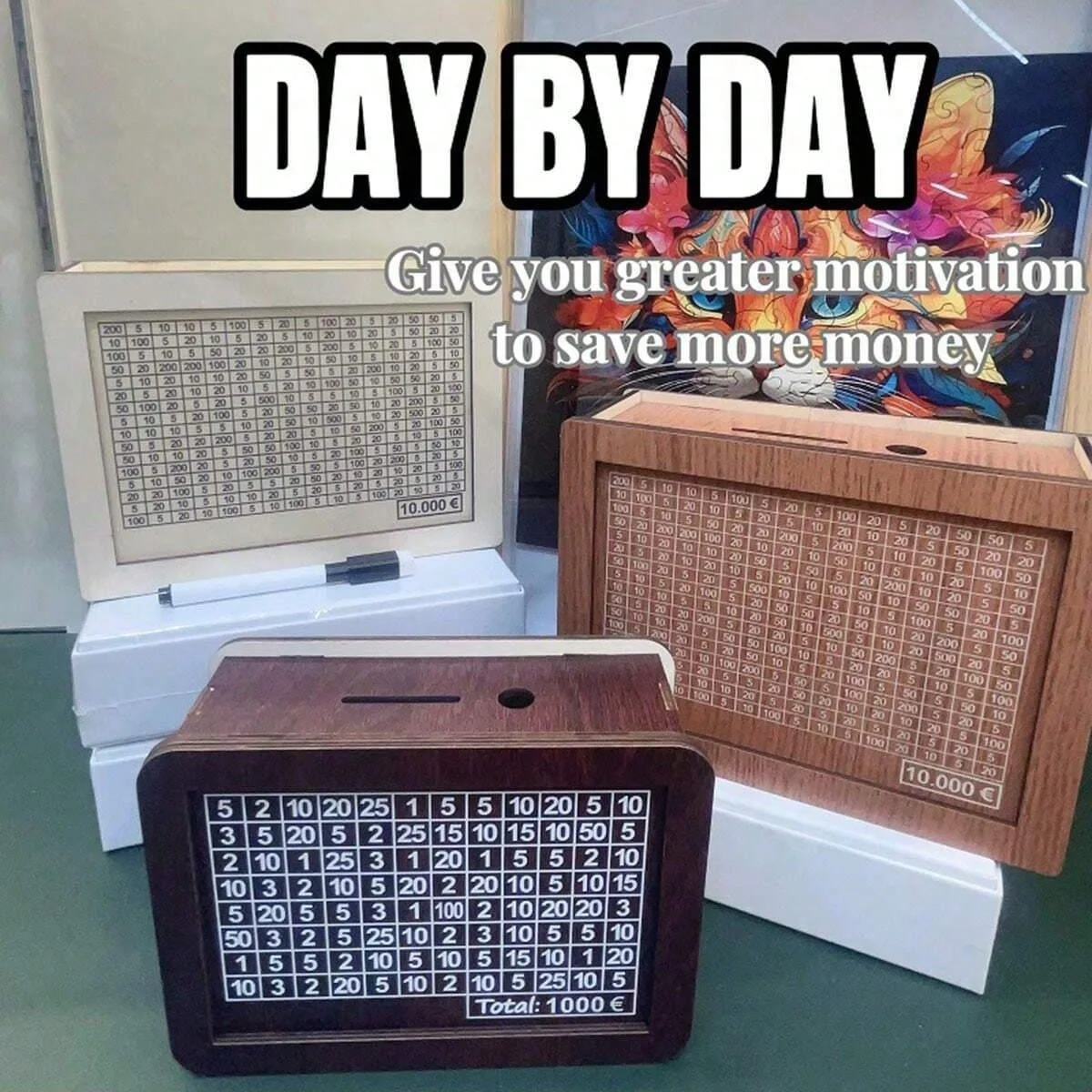 Money Wood Box 1pcs Piggy Bank Wood Money Bank Reusable Box Saving Goal Numbers Boxes Drawer