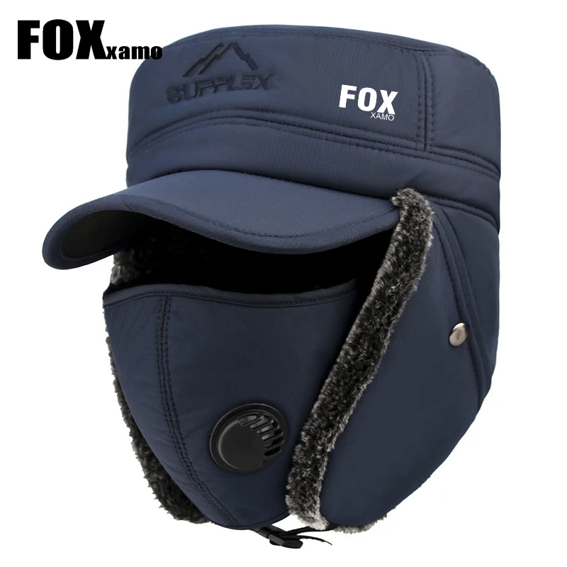

Foxxamo Trend Winter Thermal Bomber Hats Men Cycling Fashion Ear Protection Face Windproof Ski Cap Velvet Thicken Couple Hat