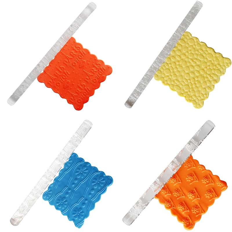 

1PC Textured Embossing Rolling Pin Fondant Cake Roller Bakeware Tools Decorating Pastry Tools Cup Top Non-stick Rolling Pin
