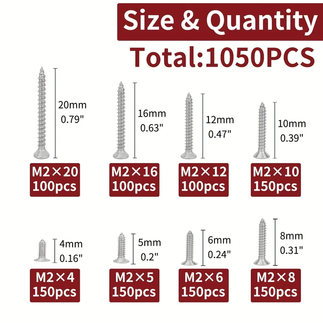 1050 Viti M2 Per Legno E Cartongesso - Set Mix Misure Con Testa A Croce - Foto 10