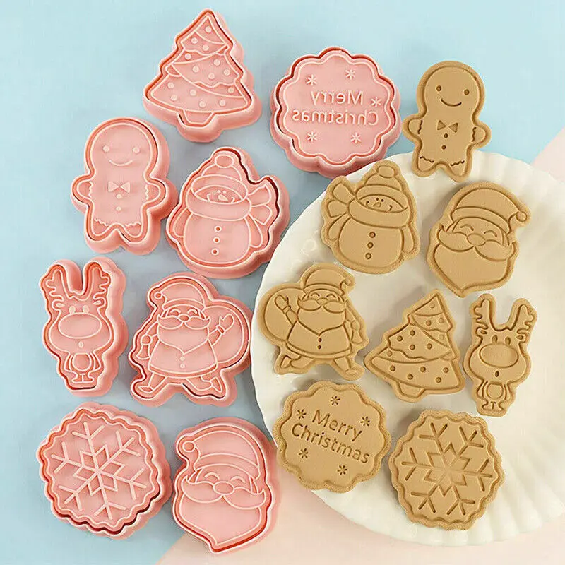 

8 Pcs/Set Diy Christmas Cartoon Biscuit Mould Cookie Cutter 3d Biscuits Mold Abs Plastic Baking Mould Cookie Decorating Tools