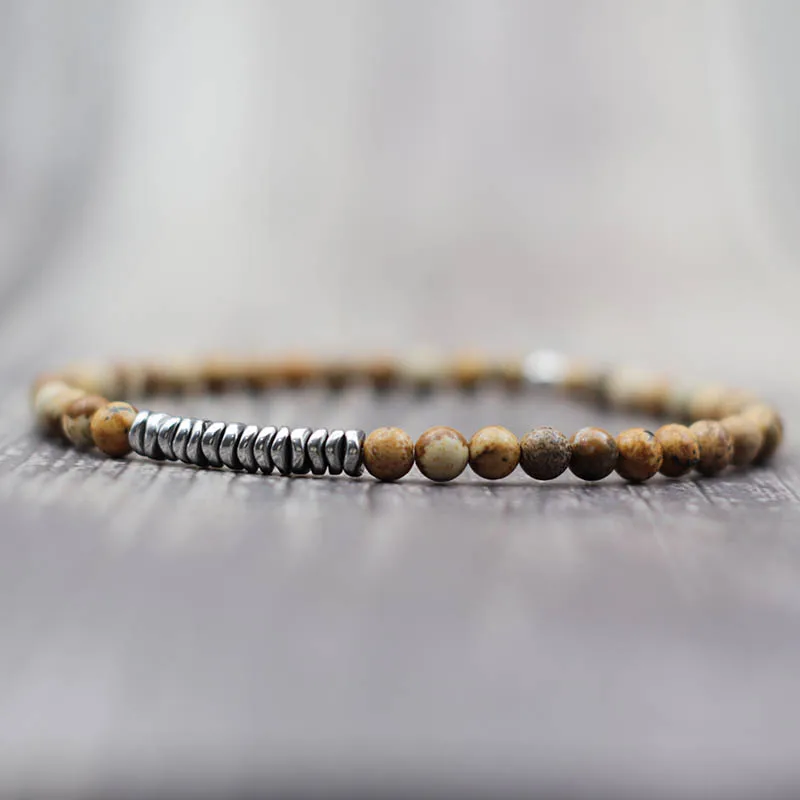 Mens Blue Howlite Stone Bohemian Bracelet 4mm Small Beads