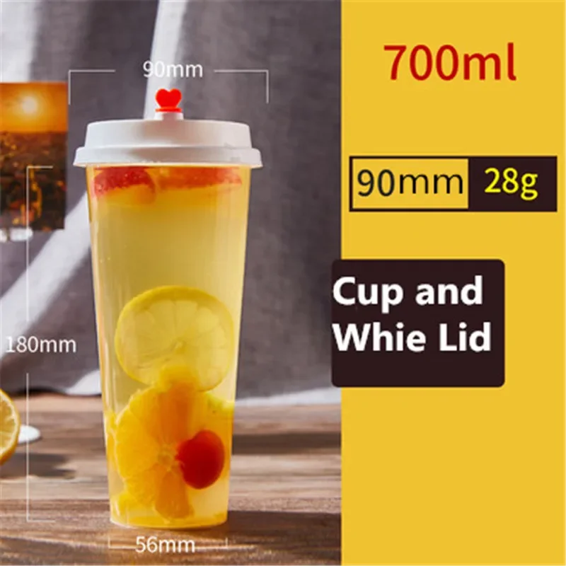 Hemoton 20pcs Disposable Transparent Plastic Cup Juice Cups Cold Drinks  Takeaway Packaging (with Dome Lid)