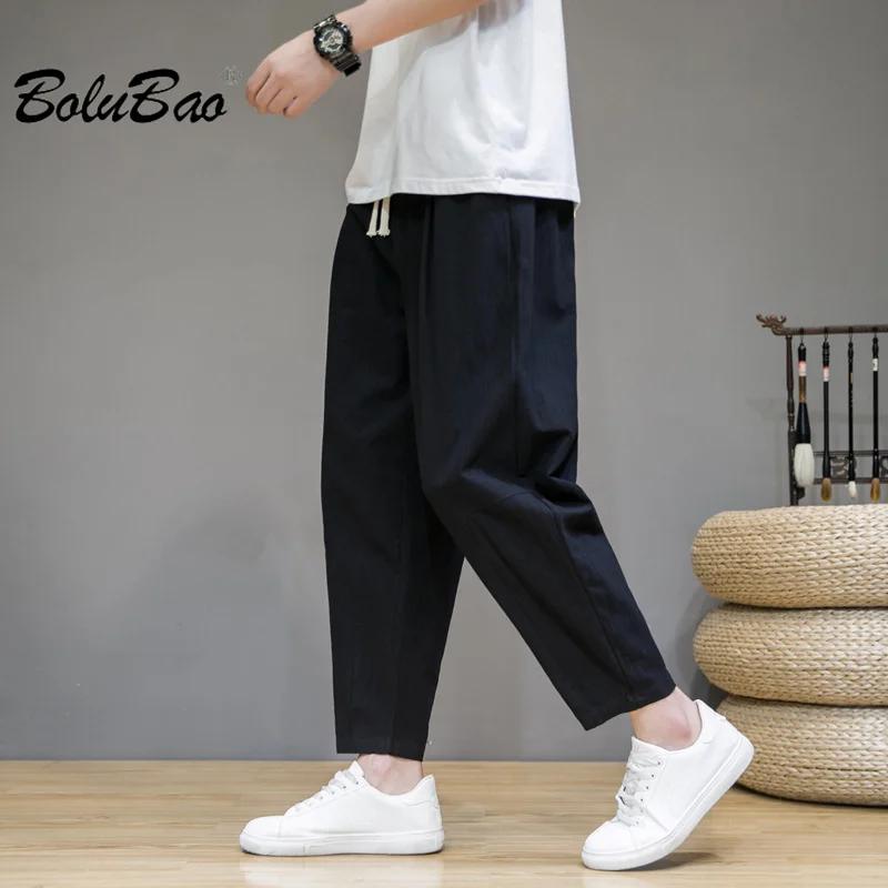 

BOLUBAO 2023 Outdoor Casual Pants Men Slim Fit Breathable Fashion Cotton Hemp Nine-Point Pants High Quality Design Hot Pants Men