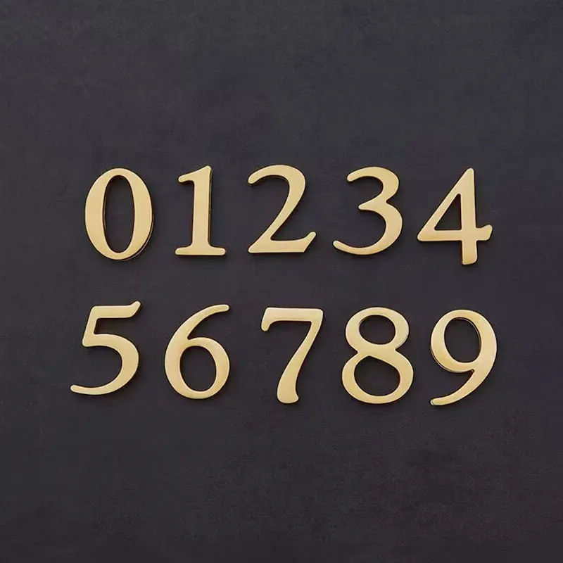 House Number Signs Solid Brass Number 0-9 Letters English Alphabet Wall Adhesive