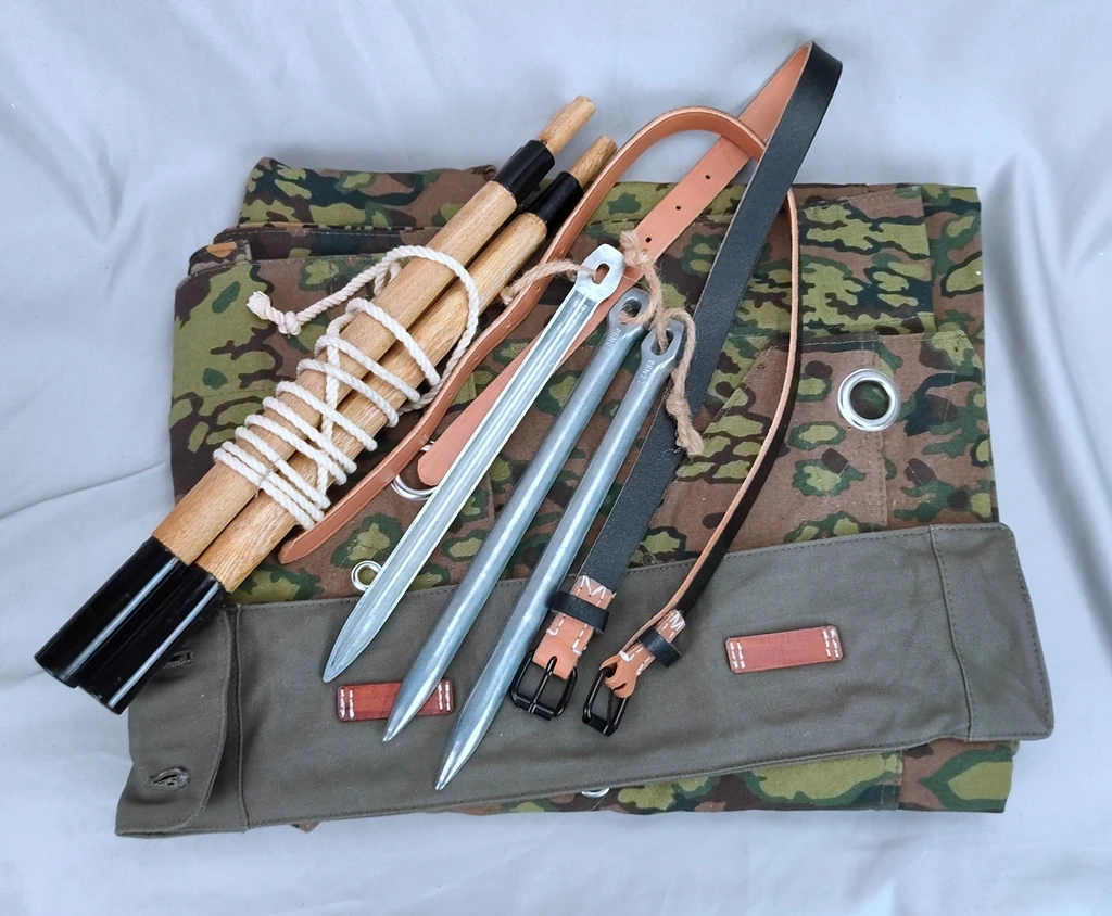Reenactment Military WW2 GERMAN COMBAT EQUIPMENT OAKLEAF CAMO CAMOUFLAGE REVERSIBLE TENT POLES STAKES SET