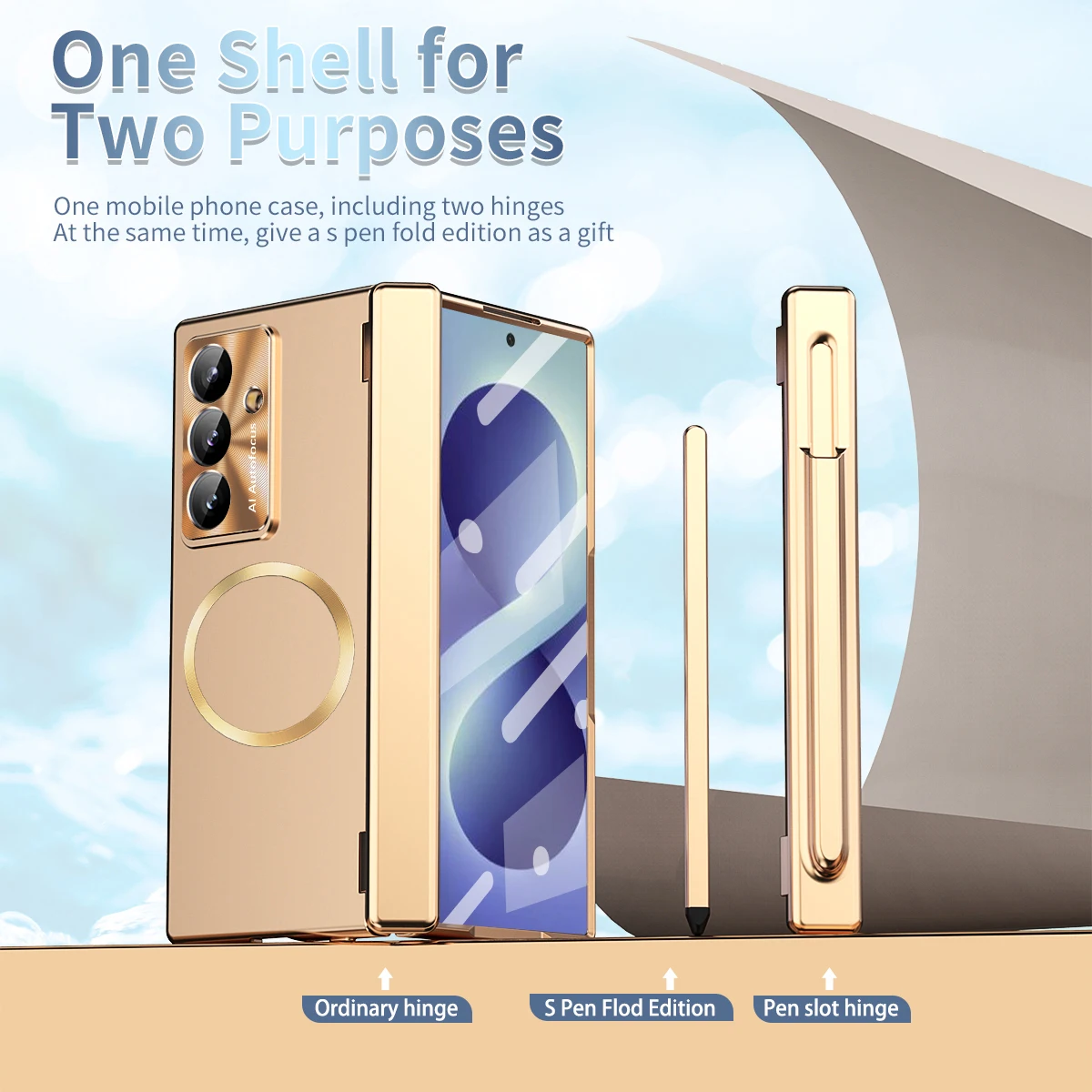 Premium Magnetic Wireless Charging Phone Case with Pen Slot & Tempered Film Cover
