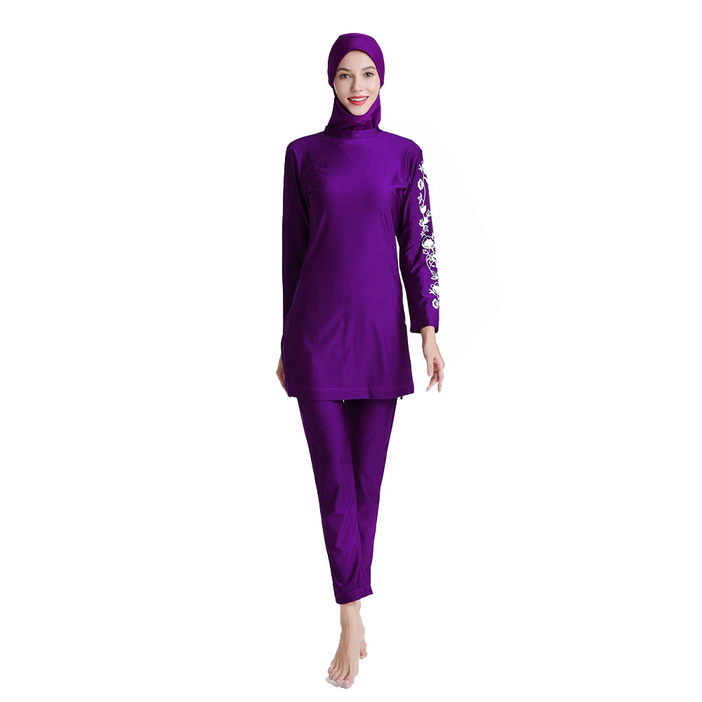 GladThink Women's 3-Piece Muslim Burkini Swimsuit - Flower Print, Modest Swimwear With Hijab
