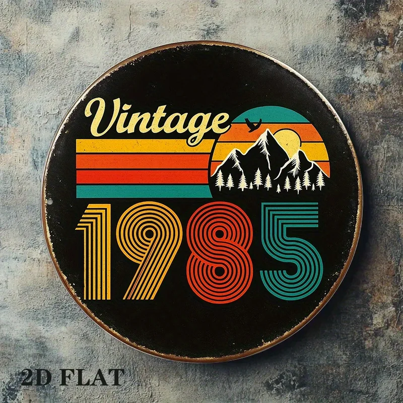 1개의 빈티지 1985 테마 8x8인치 원형 벽 장식 - 80년대 향수를 불러일으키는 복고풍 사인, 내구성이 뛰어난 거실, 사무실 장식