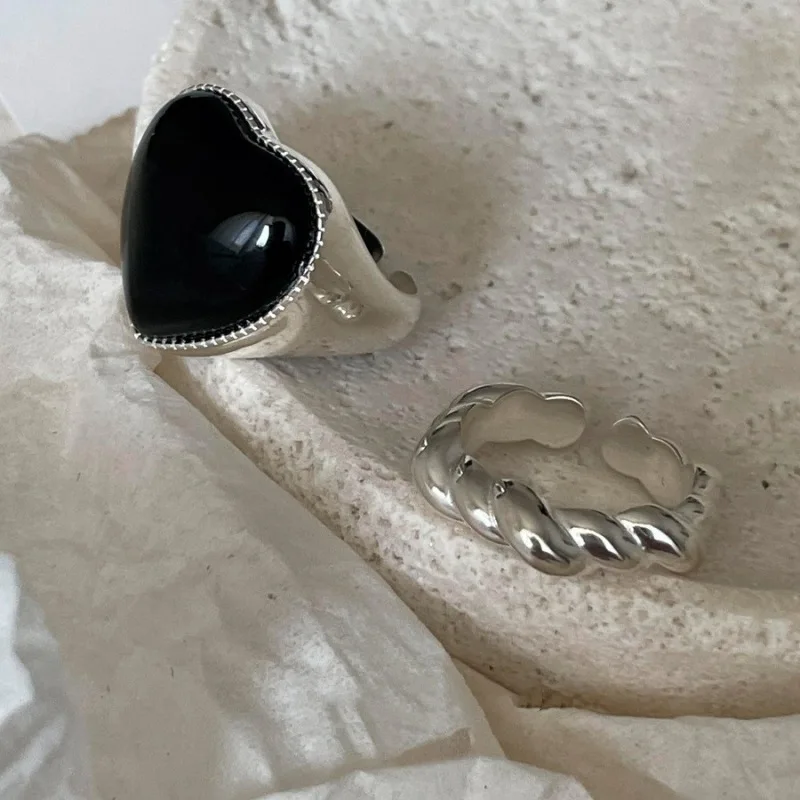 Anillos coreanos de corazón de amor grande con esmalte de gota