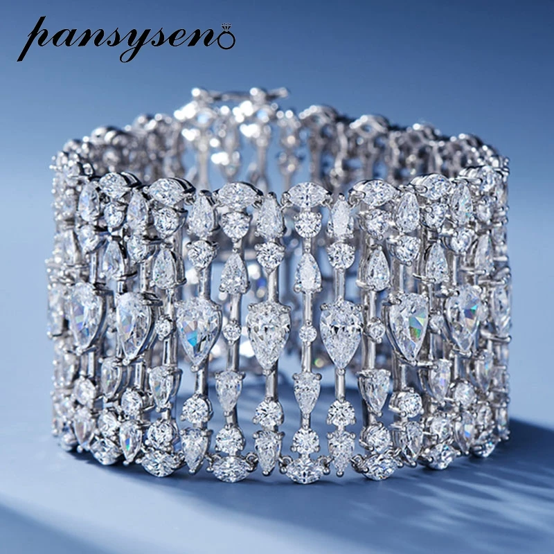 

Top Quality 925 Sterling Silver 35MM Simulated Moissanite Diamond Gemstone Charm Bracelets Bangle for Women Wedding Fine Jewelry