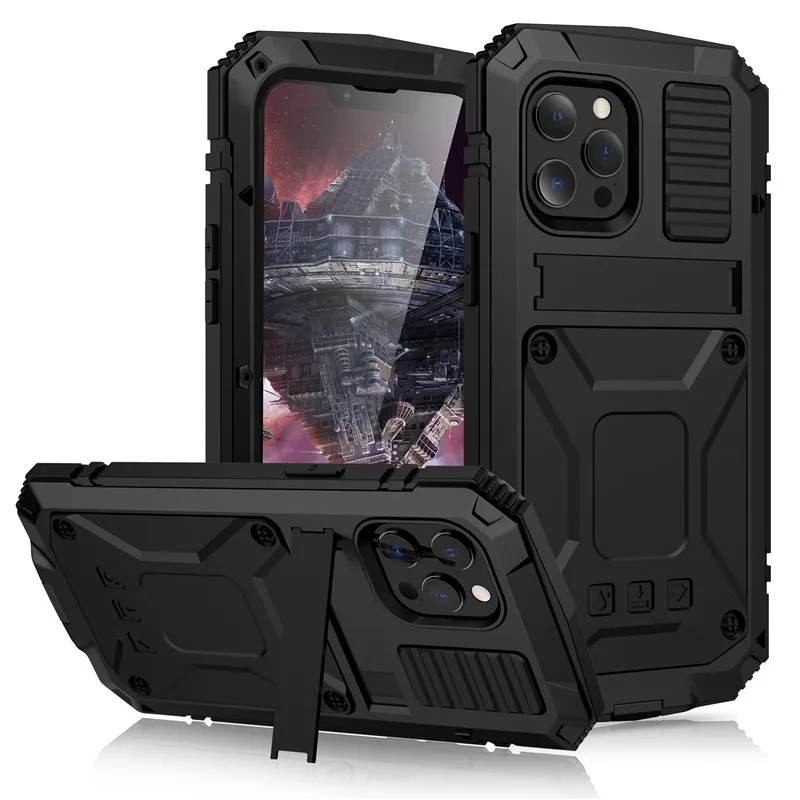 

Full-Body Rugged Armor Shockproof Protective Case for iPhone 14 Plus 13 12 11 14 Pro Max Mini Kickstand Aluminum Metal Cover