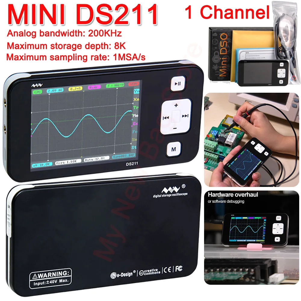 DS211 Pocket Professional Portable Digital Oscilloscope 1 Channel High-Speed for Audio/Electronic Toy/RC Models/Circuits Repair